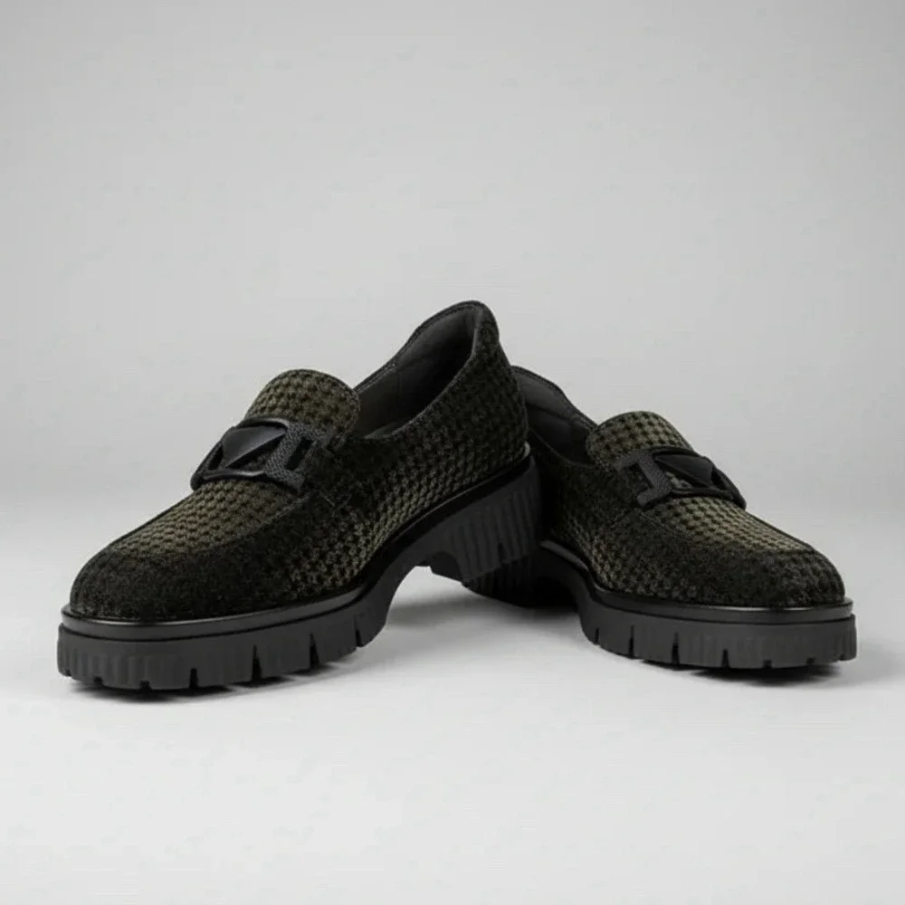 Softwaves Women's Size 40 / 9.5 Varena Velvet Loafer Chunky Houndstooth Platform